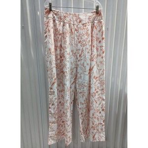WideLeg Palazzo Zip Pants Exotic Birds Floral Lounge HiRise Peach Womens Size Xl